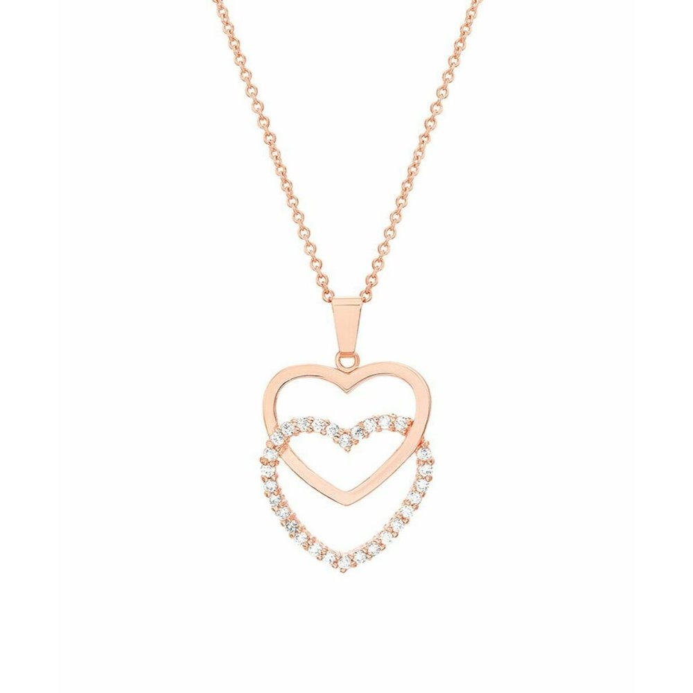 18K Rose Gold Plated Lesa Michele Double Heart Valentine Pendant Necklace